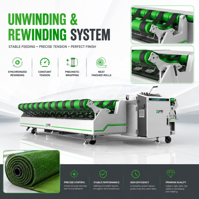Heavy Duty Artificial Turf Carpet Cutting Machine XPRO CUT X5 Max 4880mm Width Servo Motor PLC Control Automatic Rewinding 220V
