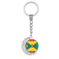 Porte-clés rotatif personnalisé Moon, cabochon en verre double face, porte-clés en alliage affichant le drapeau national des Saintes-Évangeliques et des Grenadines