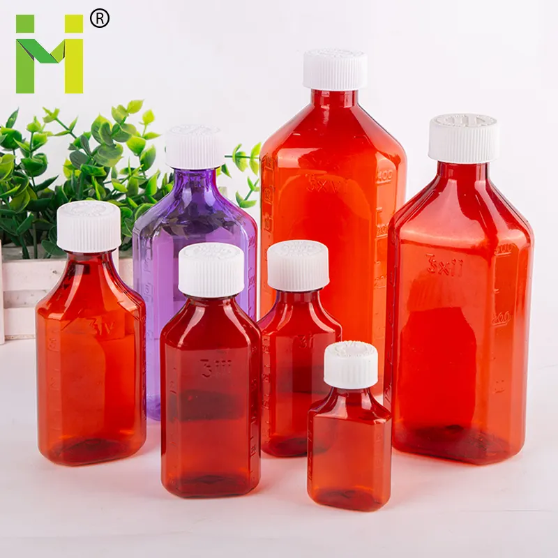 Botol rx 4oz botol amber PET wadah sirup batuk obat botol plastik mulut cair untuk kapsul