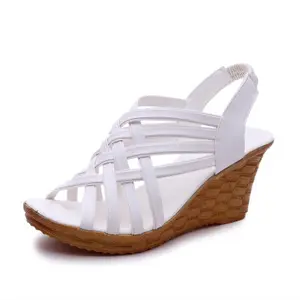 HLS069 Sepatu Hak Tinggi Wanita, Sandal Putih Wedges