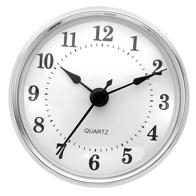 Modern Silver Frame Bezel Quartz Movement Clock Insert with White Dial Arabic Numerals DIY Crafts Small Repair Battery Operated