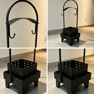 Support de charbon de bois en métal noir, panier à charbon portable avec poignée à crochet pour la cuisson en plein air - Product Image 5