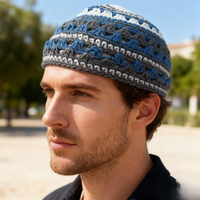 Kipá Grande Hecha a Mano de 24 cm, 100% Algodón, Gorro de Oración Judío, Gorro de Ganchillo Tejido, Yarmulka Étnica, Gorro Kufi para Hombre y Niño