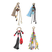 Breloques de sac en corde tressée avec perles multicolores en forme de fleurs, faites à la main JS, avec pendentifs cœur léopard turquoise et porte-clés