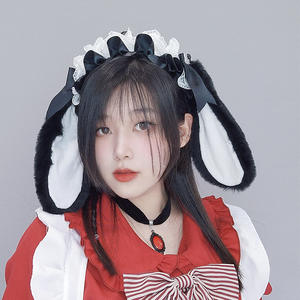 Cerchietto Lolita con Orecchie da Coniglio in Peluche e Nastro per Bambini e Donne, Accessorio per Cosplay Comic-Con in Poliestere - Product Image 4