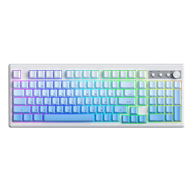 Free Wolf K100 Russian RGB Three-mode Programmable Membrane Gaming Keyboard with PBT Keycaps