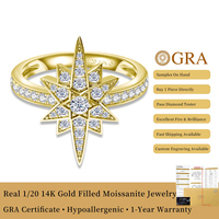 Bague Moissanite Étoile du Nord en Or Rempli 14K (1/20) avec Certificat GRA, Bijoux pour Femme, Taille/Couleur Personnalisable, 1 pièce, Dropshipping, Vente en Gros