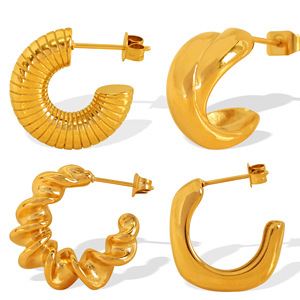 Pendientes de Aro con Baño de Oro, Diseño Geométrico, Joyería de Moda para Mujer, Acero de Titanio, Forma Ovalada, Pendientes de Destaque - Product Image 5