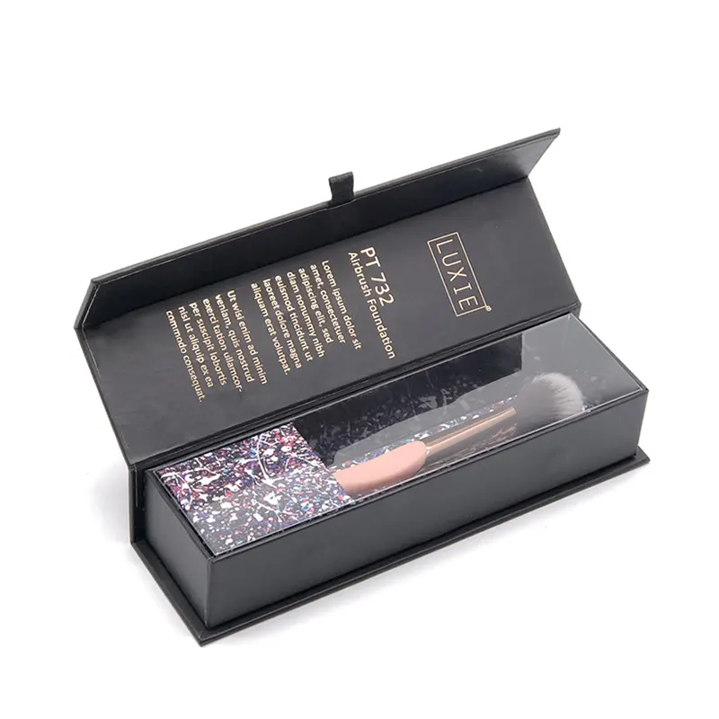 Customized Design Luxury Black Magnetic Paper Gift Cosmetic Makeup Brush Packaging Boxes