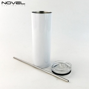 Gobelet isotherme en acier inoxydable personnalisé, fin, 20 oz, droit, avec paille en métal, bouteille en métal vierge pour sublimation - Product Image 4