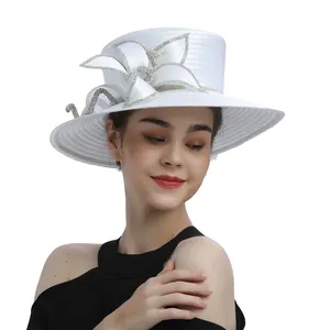 Hot Sale Church Hüte Party Fascinator Kentucky Derby Hüte Bankett Satin Stoff Blume Sonnen hüte für Frauen Hochzeit