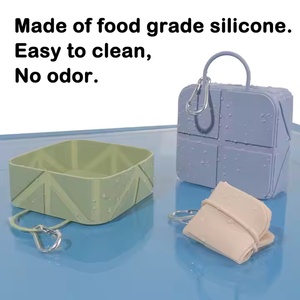 Kapak kapakları ile fabrika özel logo silikon katlanabilir kase 2 paket köpek taşınabilir seyahat taşınabilir katlanabilir çanaklar hayvan mama kabı - Product Image 4
