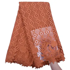 2065 Shipping Free Nigerian Guipure Lace Burnt Orange Color Lace Fabric Cord Lace Fabric