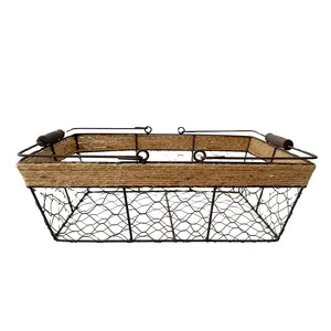 Küche Wohnzimmer Metalldraht Mesh Aufbewahrung skorb mit gewebten natürlichen Metairie Chicken Wire Basket