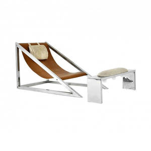 <span class=keywords><strong>Fauteuil</strong></span> lounge Mies en métal de style moderne du milieu du siècle avec ottoman, meubles vintage et antiques, <span class=keywords><strong>fauteuil</strong></span> en cuir d'hôtel avec <span class=keywords><strong>pouf</strong></span> à vendre - Product Image 2