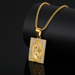 Collier avec pendentif personnalisé en acier inoxydable plaqué or 18 carats et zircon cubique, Vierge Marie, pour hommes et femmes - Product Image 4