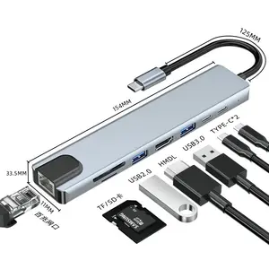 8 in 1 USB 3.0 허브 노트북 어댑터 PC 컴퓨터 PD 충전 8 포트 도킹 스테이션 RJ45 HD TF/SD 카드 노트북 Type-C 분배기