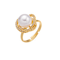 Bague Papillon en Cuivre Plaqué Or Resoul avec Zircon Cubique et Perle, Anneaux Ouverts Ajustables, Bijoux Tendance pour Femmes