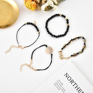 Conjunto de Pulseras de Moda con Cuentas, Cuerda de Cáñamo, Chapado en Oro, Estilo Bohemia, Regalo para Mujer, Joyería, 4 Piezas - Product Image 4