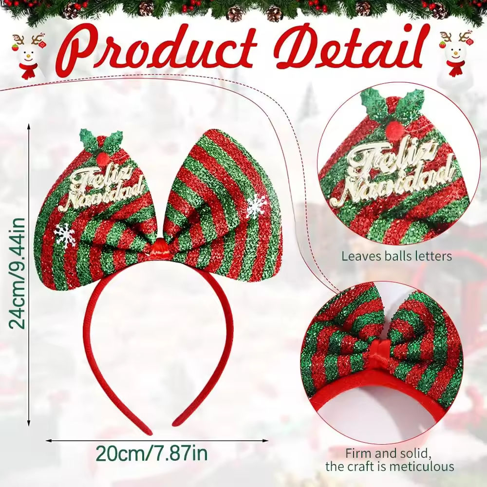 Merry Christmas Bow Headbandfor Women Party Decoration Cosplay Costume Xmas Festive Holiday Hair Accessory