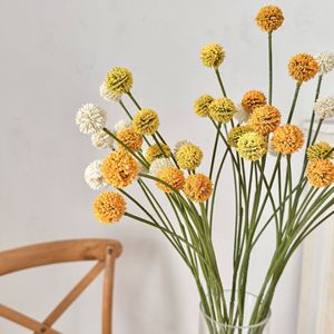 Bouquet de fleurs artificielles Yasunobu, boule dorée, blanc, jaune, orange, vert, polyester, branche unique, décoration de mariage et de maison - Product Image 4