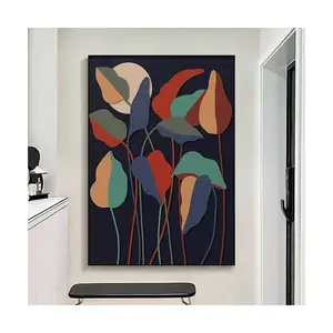 Abstract Landscape Blue background colorful Leaf Flower Canvas Poster Painting Living Room bedroom Wall Hanging