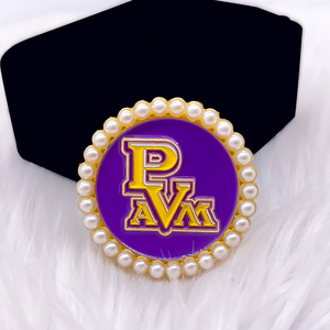 Wholesale Prairie View A&amp;M <strong>University</strong> <strong>Design</strong> Dainty Gold and Purple Tone Hard Enameled PVAMU HBCU Lady Jewelry Pearl Brooch Pin - Product Image 2