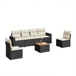Ensemble de canapés en rotin noir pour l'extérieur avec coussins, mobilier de jardin contemporain, design tissé en PE imperméable - Product Image 1