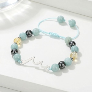 Handmade Woven Natural <b>Stone</b> <b>Bracelet</b> Stainless Steel Wave Beaded Jewelry Unisex Fashion Accessory - Product Image 3