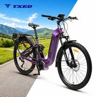 Vélo électrique de tourisme TXED 36V 250W avec moteur central, suspension intégrale, cadre en alliage d'aluminium et freins à disque hydrauliques