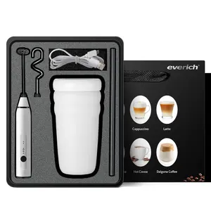 Mélangeur de lait Rechargeable automatique USB mousseur à lait électronique avec ensembles de tasses à café en acier inoxydable combinaison