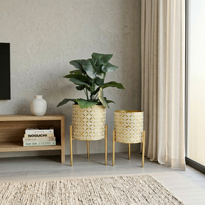 Grand pot <span class=keywords><strong>de</strong></span> fleurs d'intérieur en métal doré, pot en fer géométrique, support détachable, trou <span class=keywords><strong>de</strong></span> drainage, pot <span class=keywords><strong>de</strong></span> fleurs décoratif <span class=keywords><strong>pour</strong></span> la maison - Product Image 4