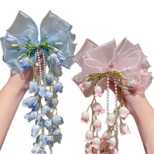 Children's Spring <b>Bow</b> Flower Lace Hair <b>Clip</b> Cute Girl Long Ribbon Sweet Style Casual High Quality Hair Accessory - Product Image 1