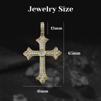 Pendentif Croix Moissanite à Bordure Florale, Micro-Pavé Personnalisé, Pierre Moissanite Brillante, Plaqué Or, Croix Religieuse Hip Hop, Bijoux Unisexe