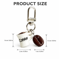 Porte-clés miniature en forme de tasse à café, breloque en résine, pendentif grain de café simulé, accessoires pour sac à main et porte-clés