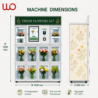 Distributeur automatique de fleurs fraîches réfrigéré à 10 portes avec écran tactile de 18,5 pouces et options de paiement multiples