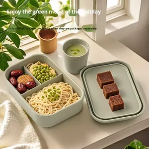Food-Grade Silicone Bento Storage <b>Box</b> Three <b>Compartments</b> Microwave Heating <b>Compartment</b> <b>Lunch</b> Bowl Student-friendly <b>Lunch</b> <b>Box</b> - Product Image 1