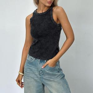 T-shirt sans manches pour femme, col rond, décontracté, style vintage, coupe slim, 100% coton tricoté 240G, écologique et respirant - Product Image 5