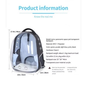 Sac à dos pour animaux de compagnie homologué par les compagnies aériennes, best-seller de l'usine BSCI, sac à dos pour chat en polyester, capsule spatiale à bulles. - Product Image 2