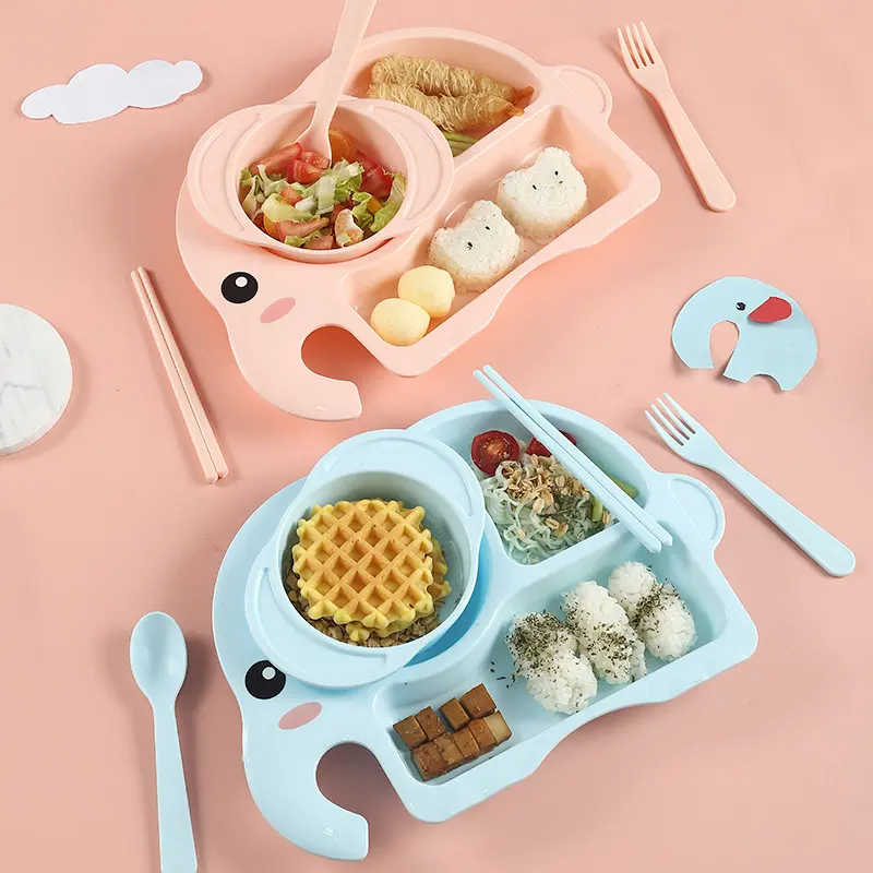 새로운 디자인 아기 먹이 음식 식기 세트 만화 3 구획 디너 플레이트 세트 그릇