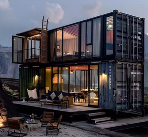 Maison conteneur noire <span class=keywords><strong>de</strong></span> luxe moderne, 3 chambres, bureau, maison mobile sur mesure, construction en acier, modulaire, 2 étages, carport, piscine - Product Image 4