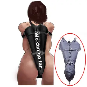 Deri kısıtlama Armbinder kollu arkasında geri gönderme düz ceket esaret BDSM seks oyuncakları