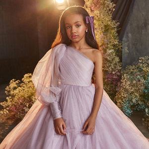 Vestido de Alta Gama para Niñas, de un Solo Hombro, con Cola Larga, Modelo Piano, Traje de Actuación, Falda Abullonada de Princesa para Niñas - Product Image 6