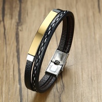 Bracelet en cuir tressé tendance pour homme, bracelet en acier inoxydable contrasté, bijoux de mode