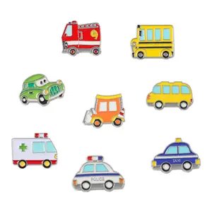 Alloy vehicle ambulance firetruck enamel brooch for boys hat cloth bag decorative cute bus cartoon car pins