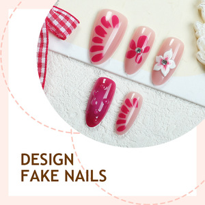 24 pièces – Ongles à presser auto-adhésifs faits main, style français floral, avec strass, les plus vendus en usine - Product Image 2