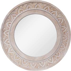 PARISLOFT Round <b>Wood</b> <b>Mirror</b> with Carved <b>Frame</b>, Rustic <b>Large</b> Wall <b>Mirror</b>, Decorative <b>Mirrors</b> for Wall Decor, Living Room, Bedroom - Product Image 5