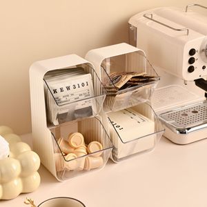 Office Organizer Desktop Storage <b>Box</b> 2L Rectangle Creamy White Transparent Solid Color Standing Type For <b>Tea</b> Coffee Milk <b>Tea</b> - Product Image 1