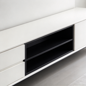 Mueble de TV Flotante Moderno, Consola Multimedia, Mueble de Entretenimiento de Madera Blanca con Cajones y Estante Abierto - Product Image 3