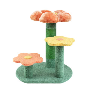 Natural Sisal Scratcher Kitten Climbing Tower Pink Flower Cat Tree Activity with Scratching Post